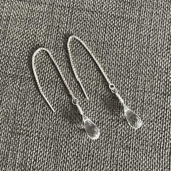 NWT Natural Crystal Quartz Briolette Tear Drop Sterling Silver Earrings - Picture 1 of 12